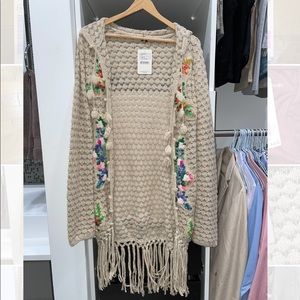 Free People Crochet Embroidered Hoodie Cardigan